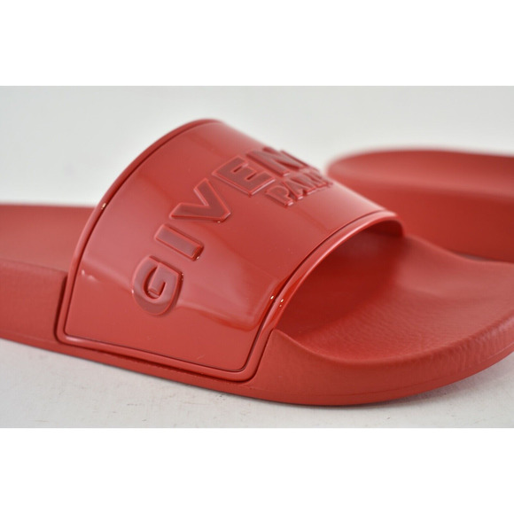 Givenchy Paris Red Rubber Logo Embossed Slide On Pool Sandal Flip Flop Flat 40 - Picture 4 of 12